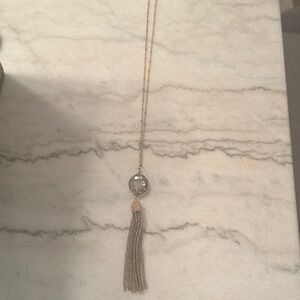Elegant Gold Tone Tassel Necklace With Crystal